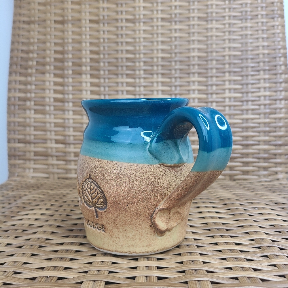 Cold Mountain Pottery Coffee Mug Clearwater Lodge Aspen Leaves Engraved Blue - Picture 4 of 13